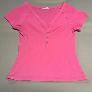 Pink V-Neck Buttoned Top